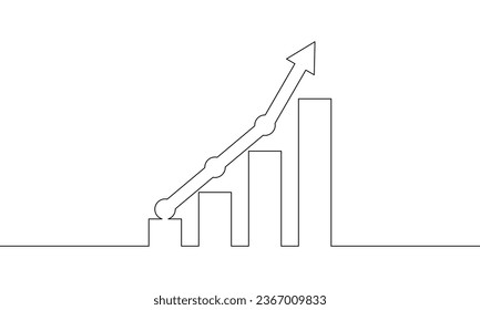 Kontinuierliche Zeichnung des Geschäftswachstums der Graphen. Illustrationsvektor des wachsenden Pfeils. Balkendiagramm. Objekt eine Zeile. Einzelverbindungskunst