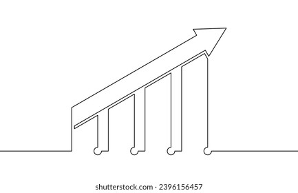 Continuous line drawing of graph business growth. Illustration vector of arrow up. Hand drawn of bar chart. Object one line, single line art