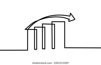 Continuous line drawing of graph business icon. Business growth, bar chart, arrow up. object one line, single line art, simple line style