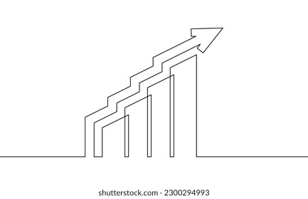 Continuous line drawing of graph design. Business growth. Arrow up. Increase icon symbol. Bar chart. Object one line, single line art, vector illustration