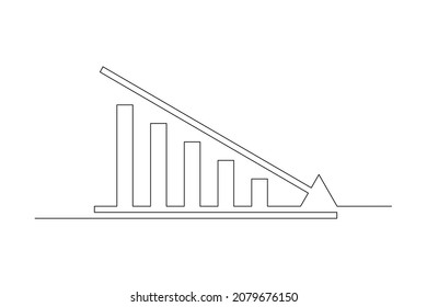 Continuous line drawing of graph icon isolated on white background. Single one line art of down graph, chart image with arrow up. Vector illustration