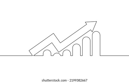 Continuous line drawing of graph icon, arrow up, business growth doodle, object one line, single line art, vector illustration
