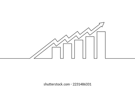 Continuous line drawing of graph icon business, arrow up, bar chart, growth graph, object one line, single line art, vector illustration