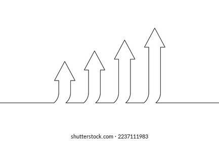 Dibujo continuo de línea del negocio de iconos de gráficos. flecha hacia arriba. Gráfico de crecimiento. Gráfico de barras. Objeto de una línea, arte de una sola línea, ilustración vectorial