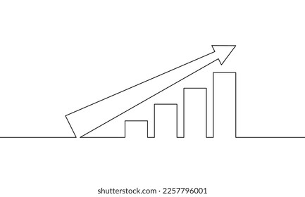 Continuous line drawing of graph icon business, arrow up, bar chart, growth graph, icon outline, object one line, single line art, vector illustration