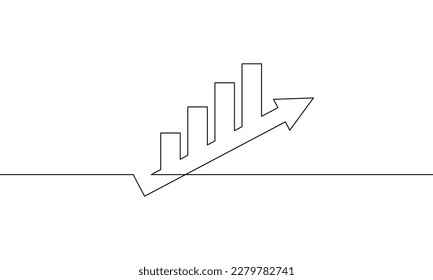 Dibujo continuo de línea del negocio de iconos de gráficos. Flecha hacia arriba un dibujo de línea. Crecimiento empresarial, arte de línea única, ilustración vectorial