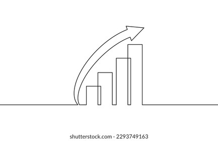 Continuous line drawing of graph icon business. Increse arrow. Bar chart. Growth graph. Object one line, single line art, vector illustration