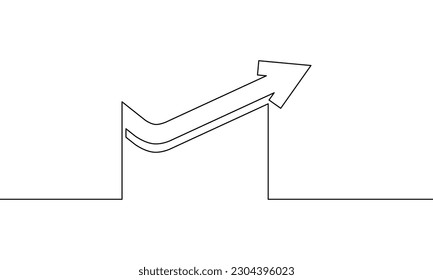 Continuous line drawing of graph icon. Business growth. Arrow up. Bar chart. Increasing arrow, object one line, single line art, vector illustration