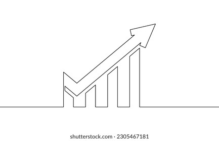 Continuous line drawing of graph icon business. Growth graph design. Increasing arrow. Bar chart, object one line, single line art, vector illustration