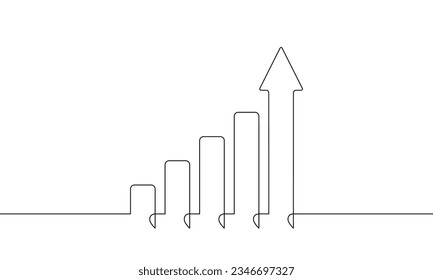 Dibujo continuo de línea del icono del gráfico. Vector de ilustración de flecha hacia arriba. Objeto una línea. Flecha creciente. Gráfico de barras. Arte de una sola línea