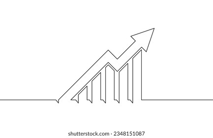 Dibujo continuo de línea del icono del gráfico. Vector de ilustración de flecha hacia arriba. concepto de gráfico de barras. Objeto una línea. Arte de una sola línea. Diseño de crecimiento empresarial