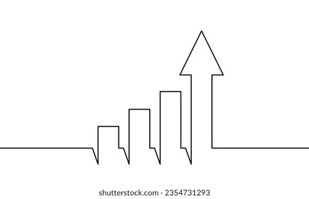 Continuous line drawing of graph icon. Illustration vector of arrow up. Bar chart design. Object one line. Single line art