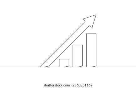 Continuous line drawing of graph icon business. Illustration vector of bar chart. Increasing arrow. Object one line. Single line drawing