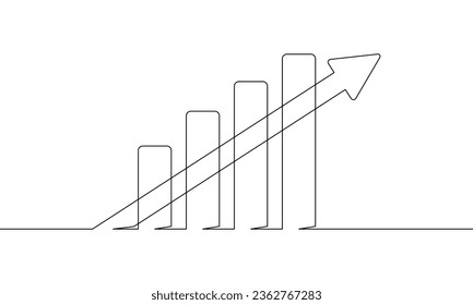 Dibujo continuo de línea del icono del gráfico. Vector de ilustración de flecha hacia arriba. Crecimiento empresarial. Gráfico de barras sobre fondo blanco. Objeto una línea. Arte de una sola línea