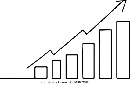 Continuous line drawing of graph icon business, arrow up, bar chart, growth graph, object one line, single line art, vector illustration