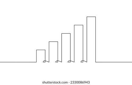 Dibujo continuo de la línea del gráfico. Gráfico ilustrativo del vector del crecimiento de las empresas. Dibujado a mano. Gráfico de barras. Dibujo de una sola línea. Objeto una línea