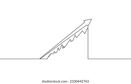 Continuous line drawing of graph. Illustration vector of arrow up. Business growth. Bar chart. Hand drawn. Single line art. Object one line