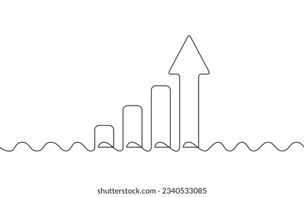 Continuous line drawing of graph. Illustration vector of arrow up. Increasing arrow. Business growth. Bar chart. Object one line. Single line art