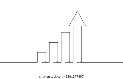 Continuous line drawing of graph. Illustration vector of Arrow up. Bar chart one line. Single line art