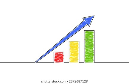 Continuous line drawing of graph. Illustration vector of chart business icon. Increasing arrow. Bar growth concept. Object one line. Single line art