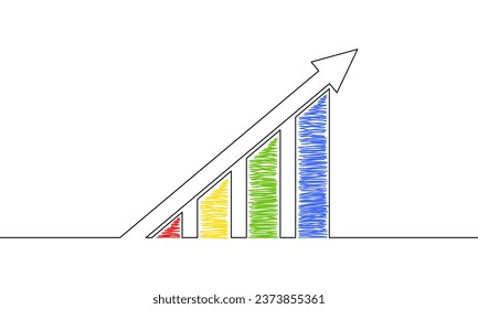 Continuous line drawing of graph. Illustration vector of arrow up. Success business growth. Bar chart. Object one line. Single line art