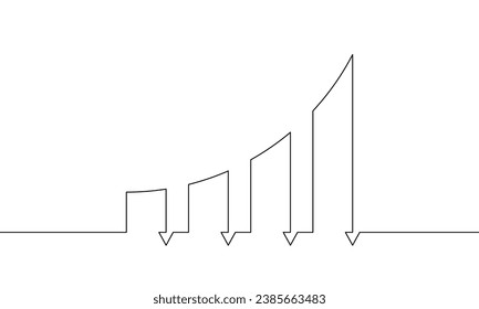 Continuous line drawing of graph. Illustration vector of bar chart one line. Business growth icon. Single line art