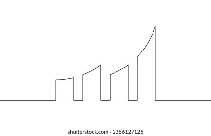 Dibujo continuo de la línea del gráfico. Vector de ilustración de la gráfica de barras. Icono plano del crecimiento empresarial. Objeto una línea. Arte de una sola línea