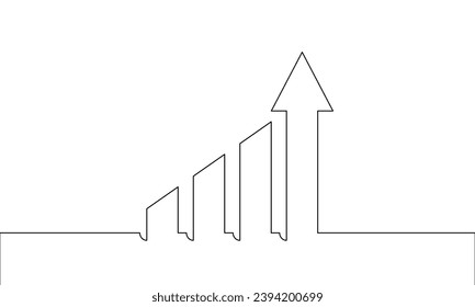 Continuous line drawing of graph. Illustration vector of bar chart isolated. Hand drawn of business growth. Single line art of arrow up