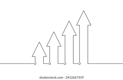 Continuous line drawing of graph. Illustration vector of arrow up. single line art of bar chart. Increasing arrow icon. Business growth sign symbol. Object one lins