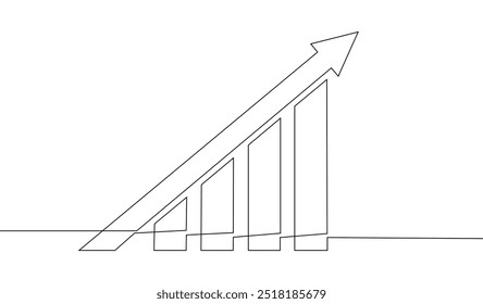 Dibujo de línea continua del gráfico. Ilustración Vector de flecha hacia arriba. Una sola línea de arte de crecimiento empresarial. Icono plano de una línea. Flecha creciente, gráfico de barras
