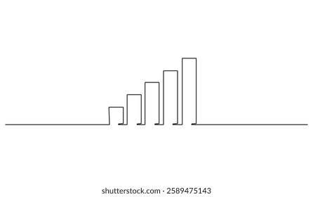 Continuous line drawing of graph. Illustration of business growth graph. Hand drawn. Bar chart. Single line art. Vector illustration