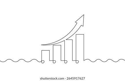 Continuous line drawing of graph. Illustration vector of bar chart. Single ine art of business growth sign symbol. Flat icon of increasin arrow up. Object one line of flat icon