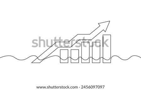 Continuous line drawing of graph. Illustration vector of arrow up. Single line art of bar chart. Object one line of business growth. Sign symbol of increasing arrow