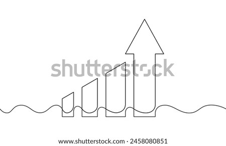 Continuous line drawing of graph. illustration vector of arrow up. single line art of business growth. object one line of bar chart. increasing arrow up icon. sign symbol