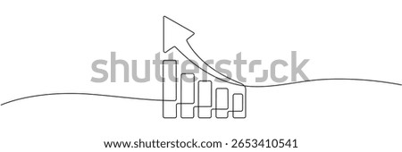 Continuous line drawing of graph. Illustration vector of arrow up. Bar chart line art. Business growth. Object one line. Single line design Editable stroke