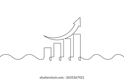 Continuous line drawing of graph. Increasing arrow up. Bar chart. Business growth. Single line art vector illustration. Object one line sign symbol. Flat icon