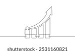 Continuous line drawing of graph sign symbol. Object one line of increasing arrow up. Single line art of bar chart. Illustration vector of business growth icon