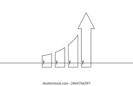 Continuous line drawing of graph. Sign symbol of bar cart. Illustration vector of business growth. Single line art of arrow up. Object one line of increasing arrow
