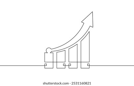 Dibujo de línea continua del símbolo de signo de gráfico. Objeto una línea de flecha creciente hacia arriba. Una sola línea de arte de gráfico de barras. Ilustración Vector de icono de crecimiento empresarial