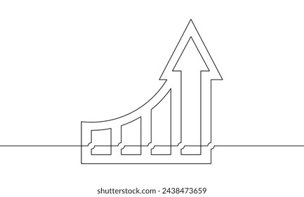 Continuous line drawing of graph. Single line art of arrow up. Object one line of bar chart. Increasing arrow up icon. Illustration vector of business growth. Direction arrow concept 