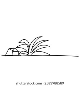 continuous line drawing grass with rock stone illustration