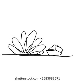 continuous line drawing grass with rock stone illustration