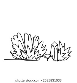 continuous line drawing grass with rock stone illustration