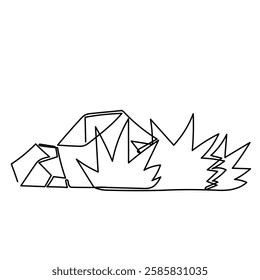 continuous line drawing grass with rock stone illustration