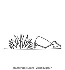 continuous line drawing grass with rock stone illustration