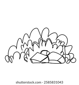 continuous line drawing grass with rock stone illustration