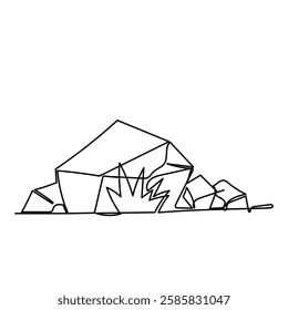 continuous line drawing grass with rock stone illustration