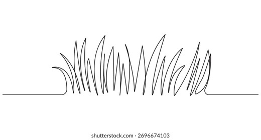 Dibujo de línea continua de hierba y piedra, Dibujo de línea continua minimalista de hierba, Dibujo de línea continua de hierba