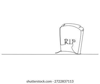 Dibujo de línea continua de lápida con palabra RIP. Ilustración de una sola línea de lápida. Concepto de recuerdo. Esquema editable
