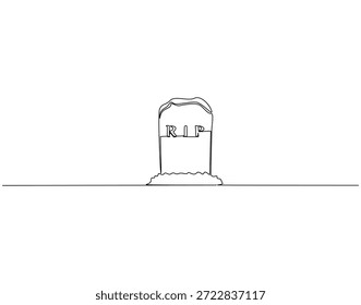 Dibujo de línea continua de lápida con palabra RIP. Ilustración de una sola línea de lápida. Concepto de recuerdo. Esquema editable

